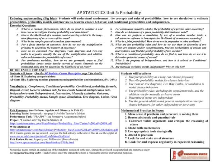 Ap statistics unit 5 test answer key