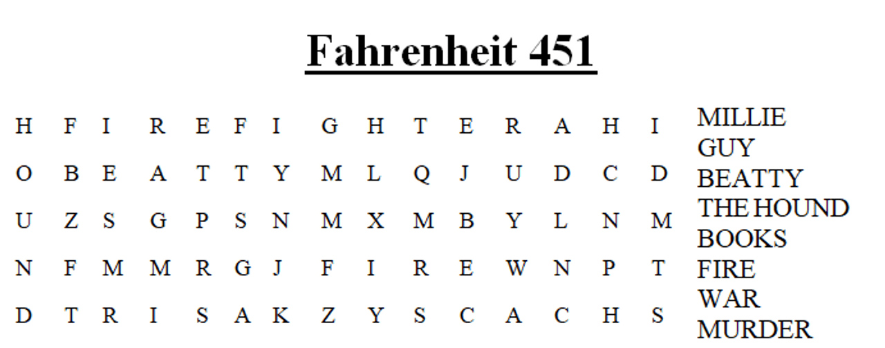 Fahrenheit 451 word search answers