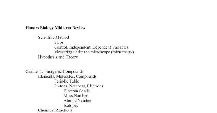 Honors biology midterm study guide